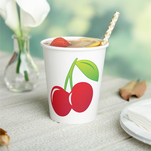 Ripe Bright Red Cherries Papieren Bekers
