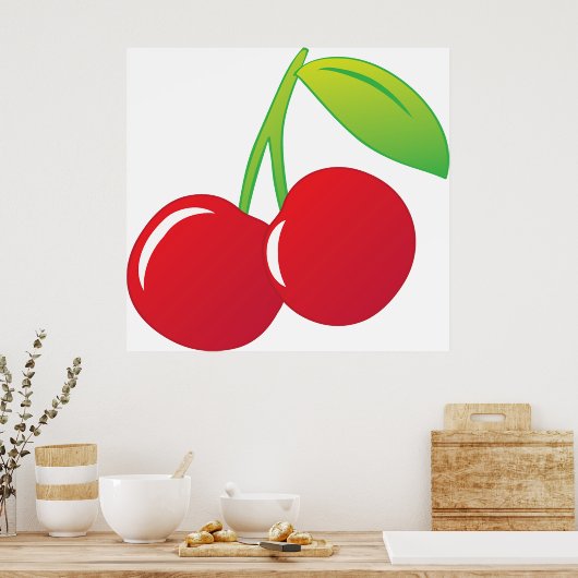Ripe Bright Red Cherries Poster (Keuken)