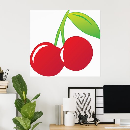 Ripe Bright Red Cherries Poster (Thuiskantoor)