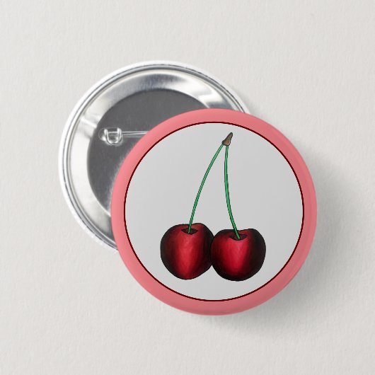 Ripe Red Cherry Cherry Summer Stone Fruit Foodie Ronde Button 5,7 Cm (Voorkant /achterkant)