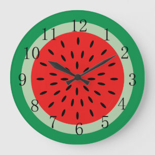 Ripe Red Watermelon Kitchen Clock Black Numals Grote Klok