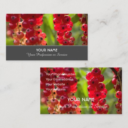Ripe rode fruitige aalbessen voor landbouwers visitekaartje (Voorkant / Achterkant)