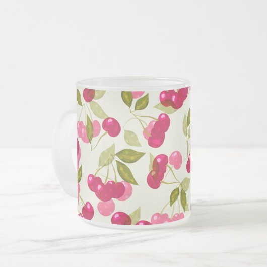 Ripe rode kersen . matglas koffiemok (Voorkant links)