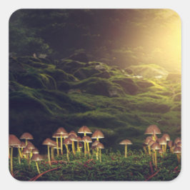 Ripe wilde paddenstoelen in het bos vierkante sticker