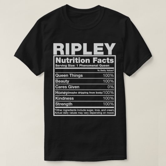 Ripley Nutrition Facts T-Shirt Ripley Name Birthda (Design voorkant)