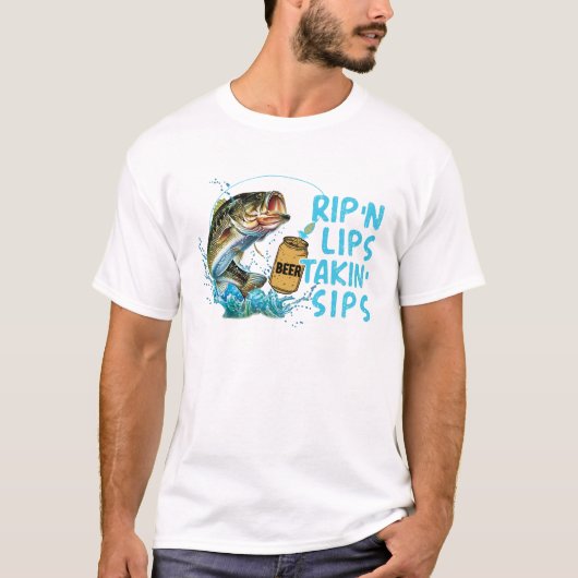 Rip'n Lips praten over Sips Funny Vissen Lover T-shirt (Voorkant)