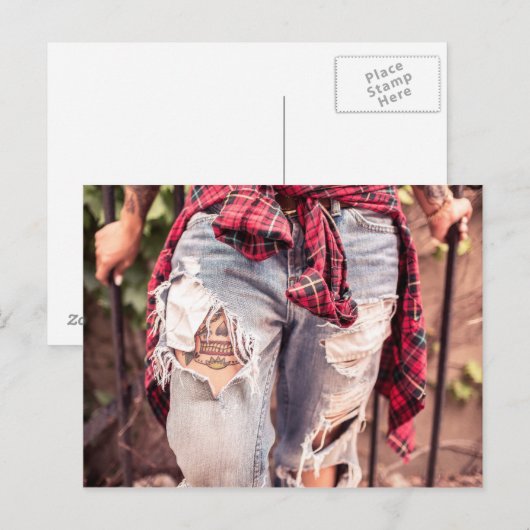 Ripped Jeans & Tattoo briefkaart (Voorkant / Achterkant)