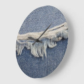 Ripped jeans textuur, stijlvolle achtergrond. grote klok (Hoek)