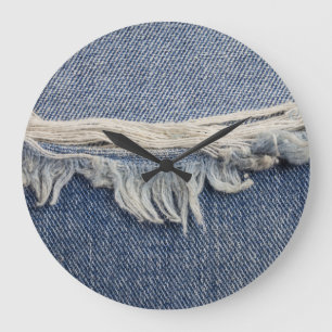 Ripped jeans textuur, stijlvolle achtergrond. grote klok