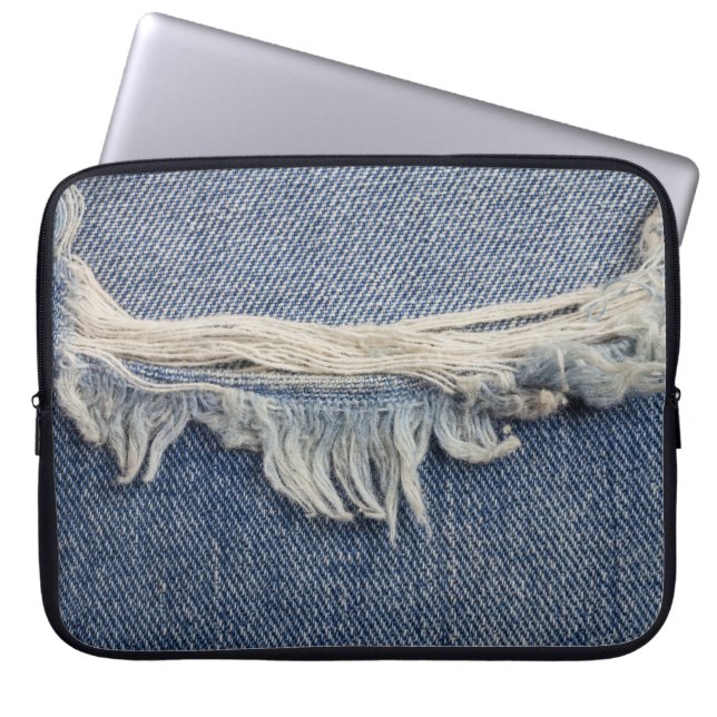 Ripped jeans textuur, stijlvolle achtergrond. laptop sleeve (Voorkant)