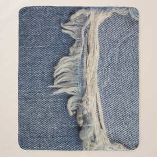 Ripped jeans textuur, stijlvolle achtergrond. sherpa deken