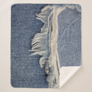 Ripped jeans textuur, stijlvolle achtergrond. sherpa deken