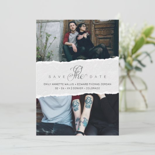 Ripped Paper Effect Wedding Custom Photo Script (Staand voorkant)