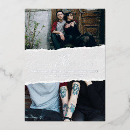 Ripped Paper Effect Wedding Custom Photo Script Folie Uitnodiging