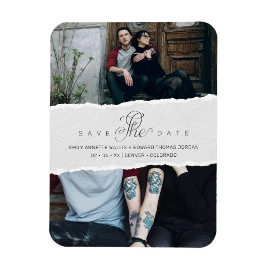 Ripped Paper Effect Wedding Custom Photo Script Magneet (Verticaal)