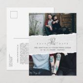 Ripped Paper Effect Wedding Custom Photo Script Uitnodiging Briefkaart (Voorkant / Achterkant)