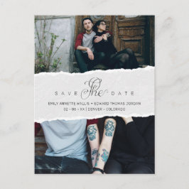 Ripped Paper Effect Wedding Custom Photo Script Uitnodiging Briefkaart