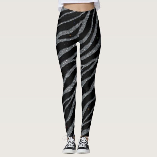 Ripped SpaceTime Stripes - Glitter Silver Leggings (Voorkant)