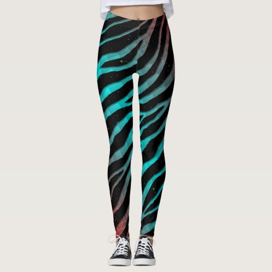 Ripped SpaceTime Stripes - Rood/Cyaan Leggings (Voorkant)