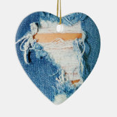 Ripped Torn Denim Blue Jeans Keramisch Ornament (Rechts)