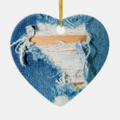 Ripped Torn Denim Blue Jeans Keramisch Ornament (Voorkant)