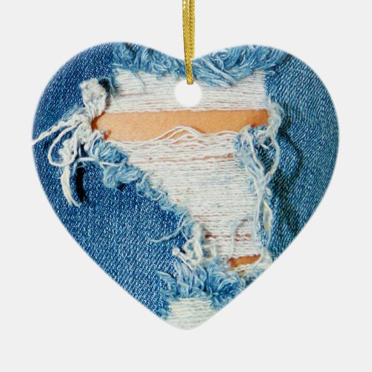 Ripped Torn Denim Blue Jeans Keramisch Ornament (Voorkant)