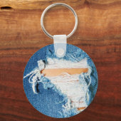 Ripped Torn Denim Blue Jeans Sleutelhanger (Voorkant)
