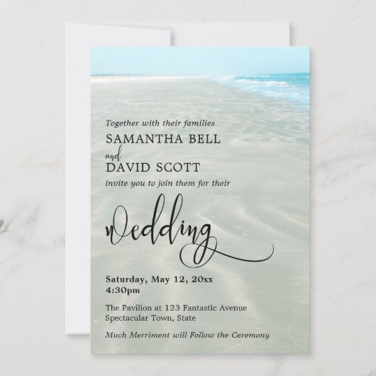 Rippled Sand Aqua Water Foto Modern Beach Wedding Kaart (Voorkant)