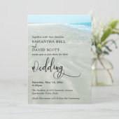 Rippled Sand Aqua Water Foto Modern Beach Wedding Kaart (Staand voorkant)