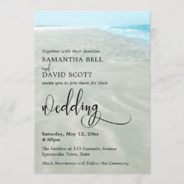 Rippled Sand Aqua Water Foto Modern Beach Wedding Kaart