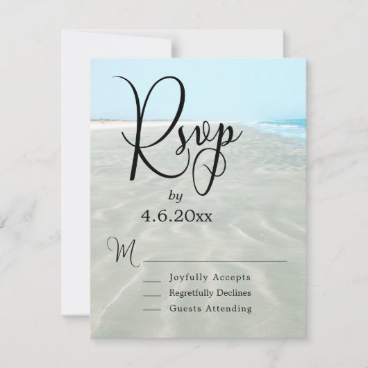 Rippled Sand Aqua Water Foto Modern Beach Wedding RSVP Kaartje (Voorkant)