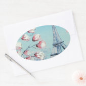 ris Lente schilderij, Eiffeltoren Kersenbloesems Ovale Sticker (Envelop)