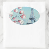 ris Lente schilderij, Eiffeltoren Kersenbloesems Ovale Sticker (Tas)