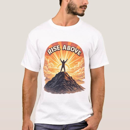 Rise Above Minimalist Mountain Sunrise Quote Shirt (Voorkant)