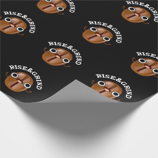 Rise and Grind Funny Coffee Bean Pun Dark BG Cadeaupapier (Hoek)