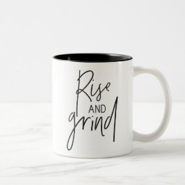 RISE AND GRIND moderne chique hand geletterd zwart Tweekleurige Koffiemok