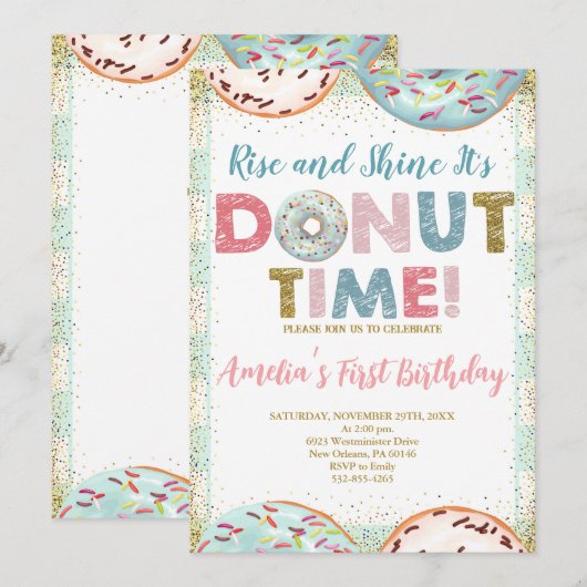 Rise and Shine het is Donut Time First Birthday Kaart (Voorkant / Achterkant)