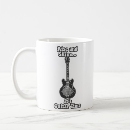 Rise and shine. it's gitar time. black and white koffiemok (Links)