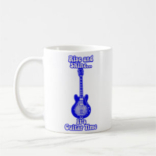Rise and shine. it's gitar time.retro blue guitar koffiemok