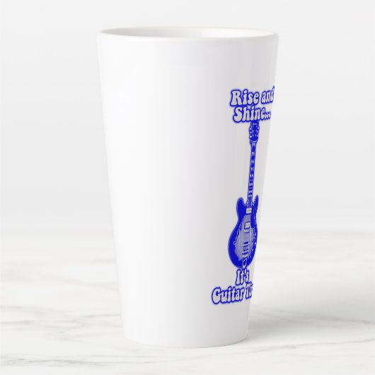 Rise and shine. it's gitar time.retro blue guitar latte mok (Voorkant)
