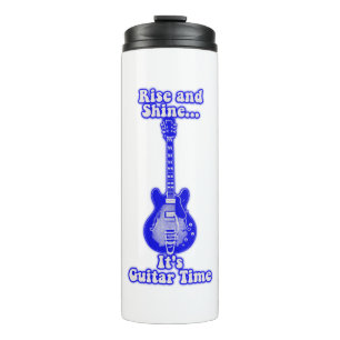 Rise and shine. it's gitar time.retro blue guitar thermosbeker