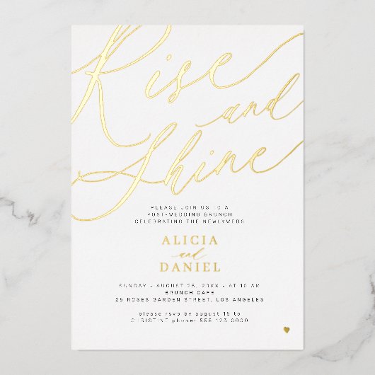 Rise and shine post bruiloft brunch party goud folie uitnodiging (Voorkant)