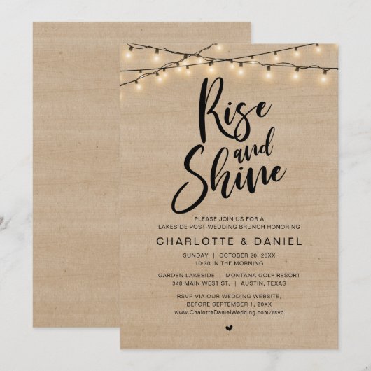 Rise and Shine, Post Bruiloft Brunch Viering Kaart (Voorkant / Achterkant)