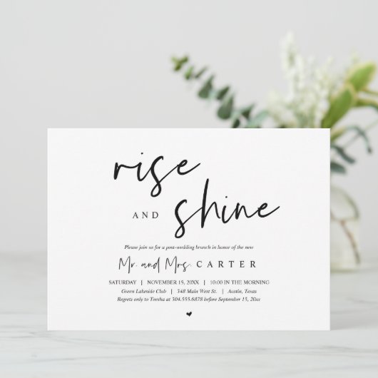 Rise and Shine, postbruiloft brunch viering in Kaart (Staand voorkant)