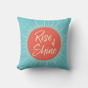 Rise and Shine sunburst blauw en oranje kussen