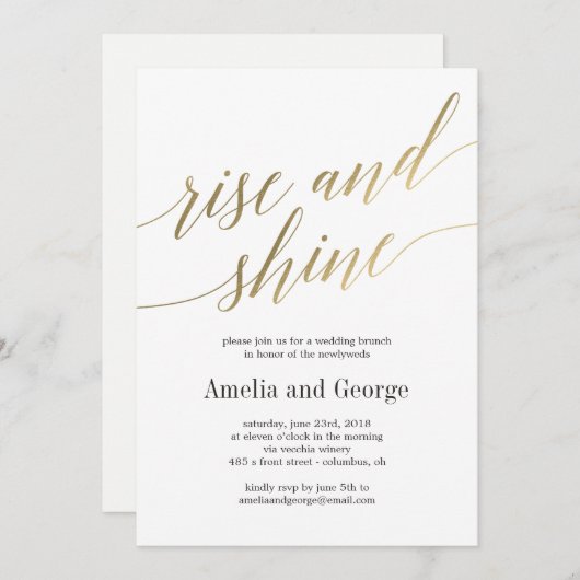 Rise and Shine Wedding Brunch Faux Gold Script Kaart (Voorkant / Achterkant)