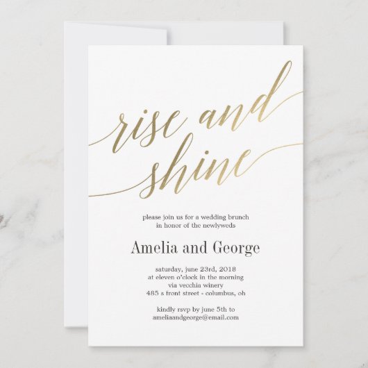 Rise and Shine Wedding Brunch Faux Gold Script Kaart (Voorkant)