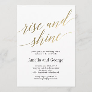 Rise and Shine Wedding Brunch Faux Gold Script Kaart