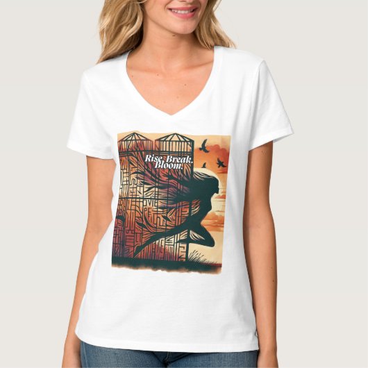 Rise Break Bloom – Powerful quote art for blooming T-shirt (Voorkant)