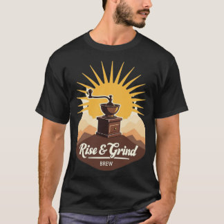 Rise & Grind Brew | Vintage Koffiemolen Zonsopgang T-shirt